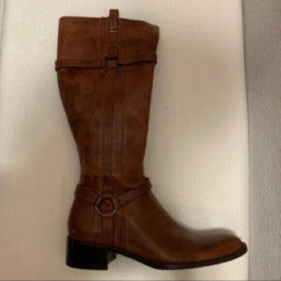 Nursace Leather Mid Calf Riding Boots Side Zipper Ankle Harness - Picture 7 of 12